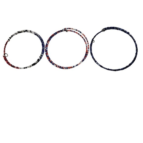 Retro Beaded Hoop Coil Bracelets Mixed Colors Set Of 3 Boho Fashion Jewelry - Picture 2 of 6
